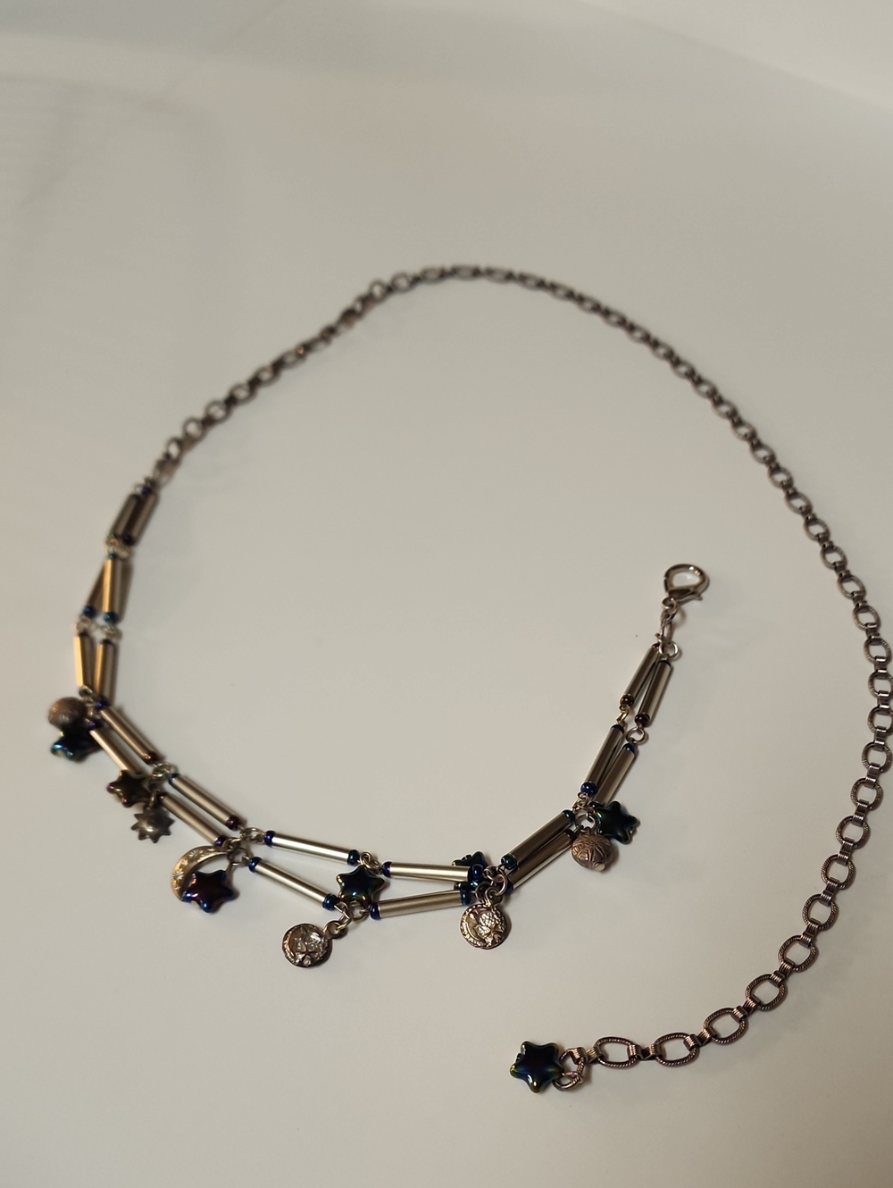 Vintage Delicate Silver-Tone Moon & Star Layered Wrap Around Double Chain Belt